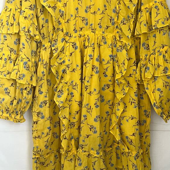 Happy X Nature By Kate Hudson Dress Size Large Ditsy Mini Floral Ruffle Yellow - Picture 9 of 16